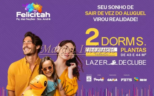 Felicitah Pq das Nações Santo André 2 Dorms 44m² Sacada Vaga